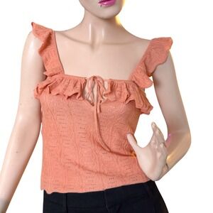 Guess Knit Tank Top Ruffle Pointelle Tie Front Y2K Style Fairycore Coquette  S